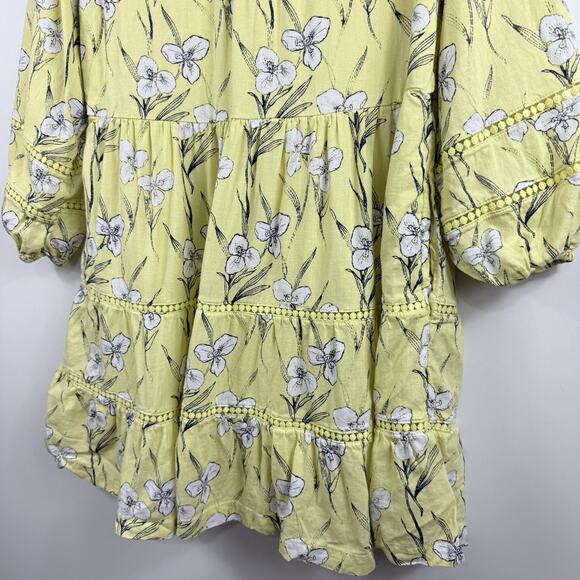 Anthropologie Maeve Bettina Ladder Lace Mini Dress Small Linen Floral Oversized - Picture 11 of 15